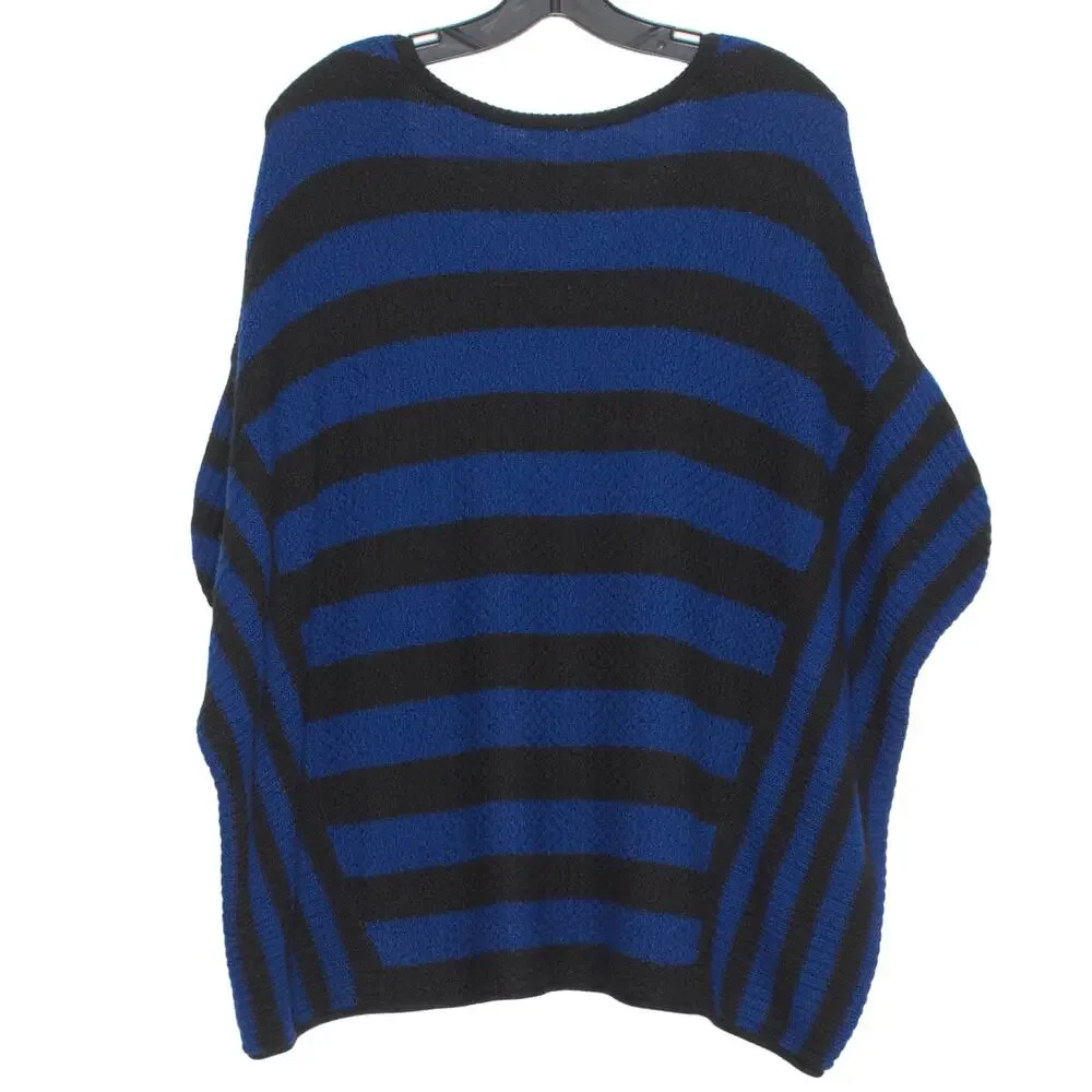Free People Poncho Sweater Wool Oversized Boho Nautical Preppy Stripe Blue Small